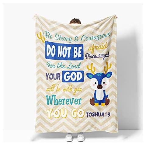 Yamco Christian Gifts for Kids - Religious Baby Shower 50" x 40" Blanket - Baptism Gifts - God Bless Bible Verse with Inspirational Proverbs Scripture Throws - Christmas Catholic Gifts for Boys Girls Cover