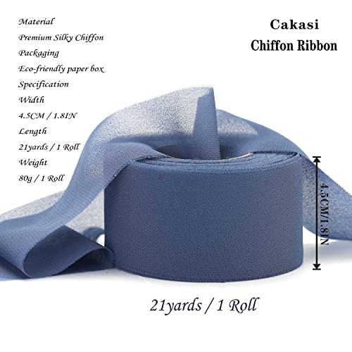Cakasi Handmade Fringe Chiffon Ribbon Denim Blue 21Yd Chiffon Silk Ribbon 1-3/4" X 1 Rolls For Wedding Invitations Bridal Bouquets Backdrop Decorations Invitations Gift Wrapping Diy Crafts #TOP1