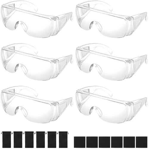 Zythrem 6Pcs Safety Glasses Kids Safety Goggles Over Glasses Eye Protection Glasses Anti Fog Protective Goggles Transparent Goggle for Construction Laboratory Chemistry Class Outdoor Sports Kids Adult