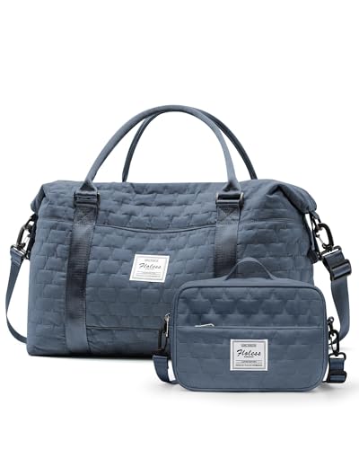 Womens Weekender Gym Duffel Bags White Cute Travel Tote Bag with Toiletry Bag Carry On Bag Overnight Bag with Wet Pocket Hospital Bag for Labor and Delivery