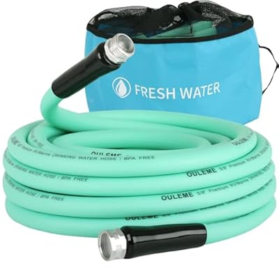 OULEME 35ft RV Water Hose with Storage Strap and Bag, 5/8" Drinking Water Hose with Aluminum Fittings, Anti Kink and Leak Free Garden Hose for Travel Trailer Camper Marine