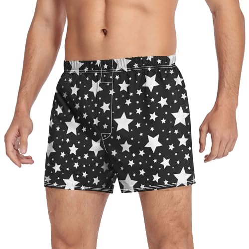 Men's Cotton Boxers Briefs Star Black White Breathable Boxer Shorts Underwear with Button Fly3