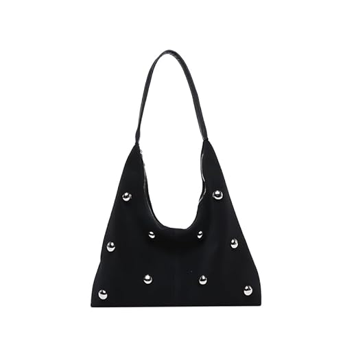 Kexpery Hobo Bolso suelto de ante para mujer, bolso bandolera con tachuelas, capacidad bajo los brazos con cremallera, bolso para trabajo y viajes, Negro Kexpery Hobo Bolso suelto de ante para mujer, bolso bandolera con tachuelas, capacidad bajo los brazos con cremallera, bolso para trabajo y viajes, Negro