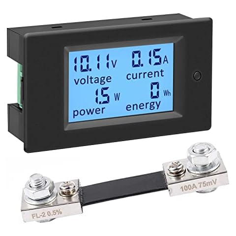 KETOTEK Digital Ammeter Voltmeter DC Voltage Current Power Energy Meter 6.5V~100V with 100A Shunt, DC Volt Amp Watt KWh Meter Panel Gauge LCD Display 4 in 1 Multimeter Solar Cover