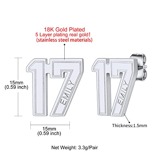 Goldchic Jewelry Custom 2 Digit Earrings With Nameplate, Stainless Steel Personalized Jersey Number Studs Earrings For Sport Lovers #TOP7