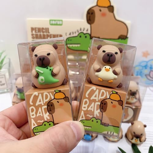 3 Pcs Cute Pencil Sharpener Cartoon Capybara Sharpener Small Manual Pencil Sharpener Kawaii PVC Sharpener Stationery School Office Supplies (Capybara)