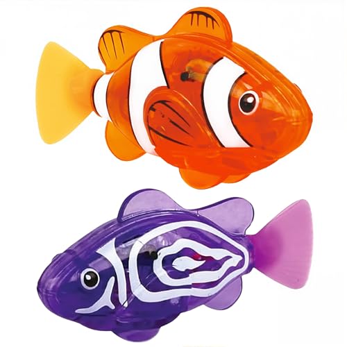 2 Piezas Peces Robot, Pez de Juguete Electronico Reutilizable Pez Robot Juguetes Peces Artificiales Movimiento Built-In LED Light Peces de Juguete para Bañera Pez Robot para Niño