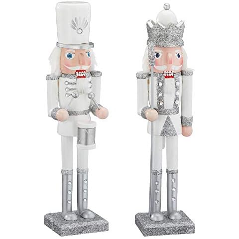 Cepewa Wooden Nutcracker King + Drum W/s 38 cm Christmas Decoration Figure Ore Mountains Nutbreaker Nutcracker Nut Tongs (1 x King Nutcracker + Drum w/s 38 cm) Cover