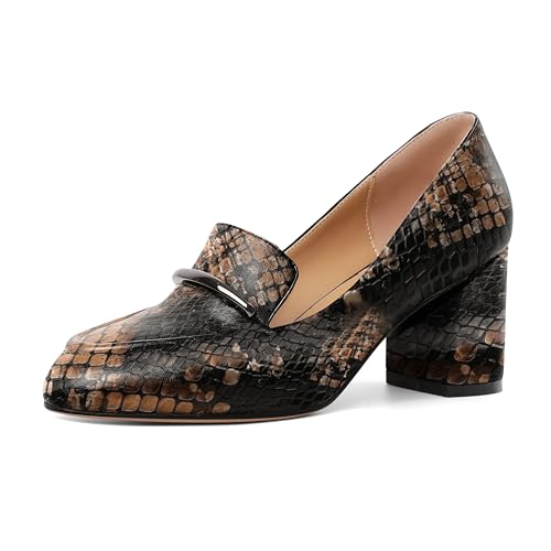Image of Eldof Women's Pumps Block Heel Round Toe Slip On Chunky Loafer Heel Dress Shoes Pumps for Women 2.5 Inches