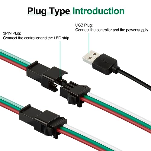 Aroidful DC 5V USB LED Controller, 21-Key RF Wireless Remote Control, 1M / 3.3FT 3PIN Addressable LED Controller, WS2812 WS2811 WS2812B Dream Color LED Strip Lights Controller - Image 5