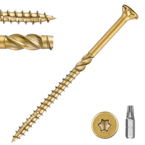 Image of #9 x 2-1 /2 in Multi-Purpose Wood Deck Screw for Interior and Exterior,Bugle Head,Golden Coated with T25 Bit Star Drive Torx for Furniture Building /Fence /Decking(1LBS,85Pcs)