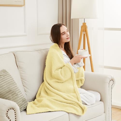 Image of CYMULA Knit Throw Blanket for Couch Yellow - Super Soft Lightweight Plush Fuzzy Fluffy Cozy Blankets and Throws for Sofa Bed, 60 x 80 inches