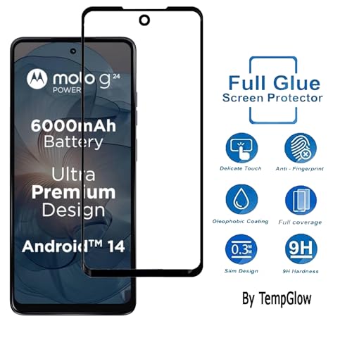 Image of Screen Protector for Motorola Moto G24 Power | G24 | G04 (Black) Tempered Glass Edge-to-Edge 6D Screen Guard With Installation Kit