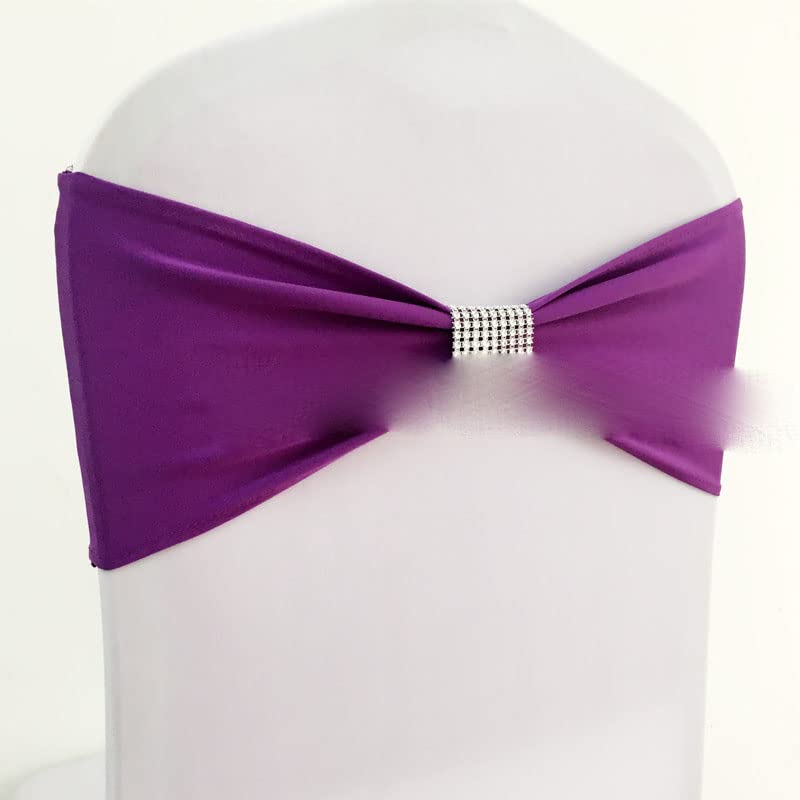 10pcs/50pcs Spandex Elastico Fascia per Sedia Fiocchi con Fibbia di Diamante Decorazione Evento per Feste in Hotel Elastico Fascia per Sedia da Sposa Cravatta-Avorio,10 pezzi