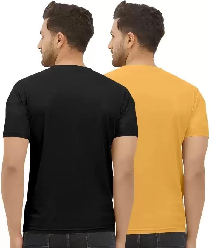 Image of Classic Men Solid Polyester Round Neck Tshirt || 11 Lines Graphic, Regular Fit, Comfortable T-Shirt for Men (Pack of 2)