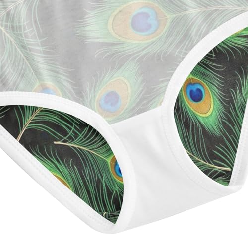 Peacock Feather Black Girls' Underwear, Toddler Girl Panties, Cotton Underwear Girls, 2–8 Years4