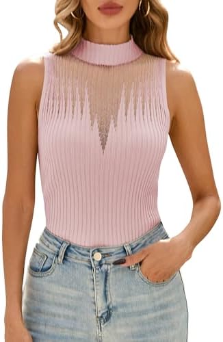 Cakulo Womens Summer Sleeveless Ribbed Tank Tops Sweater Vest 2025 Mock Neck Basic Sheer Knit Top Fitted Shirts