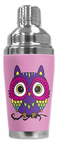 Mugzie brand 20 Ounce Cocktail Shaker with Insulated Wetsuit Cover - Pink Owl