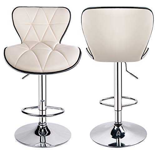 Leopard Shell Back Adjustable Swivel Bar Stools, Pu Leather Padded With Back, Set Of 2 (Beige) #TOP3