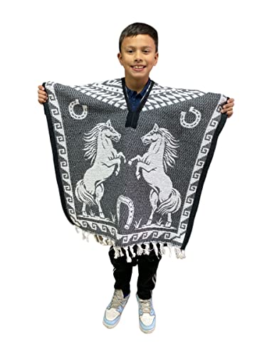 Gray Kids Poncho, Horse Poncho, Kids Size, 6-12, Heavy, Soft Inside, Unisex, Poncho Caballo, GABAN, Made in Mexico
