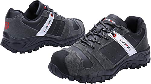 LARNMERN Steel Toe Shoes Men, Safety Work Reflective Strip Puncture Proof Footwear Industrial & Construction Shoe/10/Black Gray/mesh - Thumbnail 7