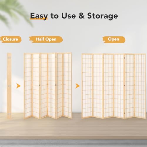 JOSTYLE Room Divider Wall Shoji Screen, 6 Panel Folding Privacy Screen for Room Separation, Japanese Wood Room Divider, 5.9 Ft, Natural