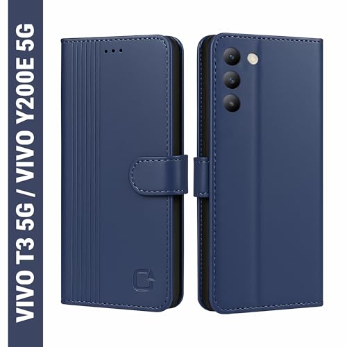 Image of AIBEX Shock Proof Flip Compatible for Vivo Y200e 5G / Vivo T3 5G Flip Cover Leather Finish | Inside TPU with Card Pockets | Wallet Stand | Complete Protection Flip Case - Blue