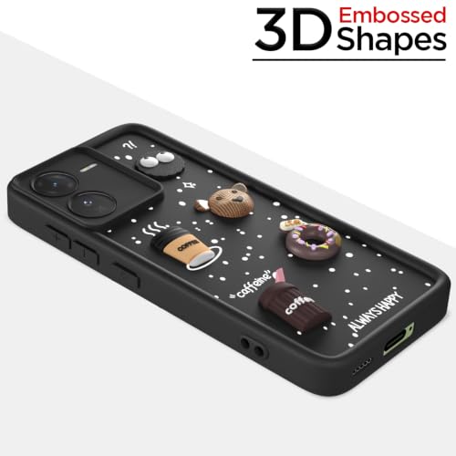 Image of Pikkme Back Cover for iQOO Z9 5G | 3D Bear Silicone Cute & Fun Coffee Cartoon | Full Body Protection Bumper Case (Black)