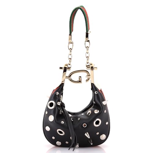 Pre-Loved Attache Shoulder Bag Grommet Embellished Leather Mini, Black