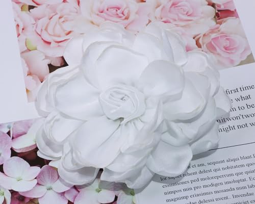 Image of Fabric Rose Flower Brooch Pin 4 Inch Large Handmade Satin Floral Lapel Pin for Women Girls Wedding Party Dance Dress Clothes Decoration