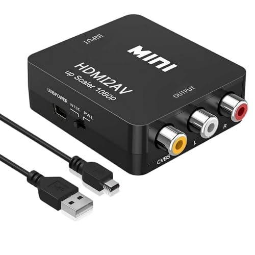 VGE Convertisseur HDMI vers AV/RCA Péritel, Adaptateur HDMI vers Composite (3RCA Jaune Blanc Rouge) 1080p pour TV, PS1/PS2/PS3, Xbox, DVD, Lecteur Blu-Ray,...