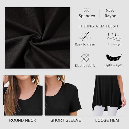 POPYOUNG Women's Summer Long Tunic Top To Wear With Leggings Short Sleeve Shirt Loose Fit Dressy4