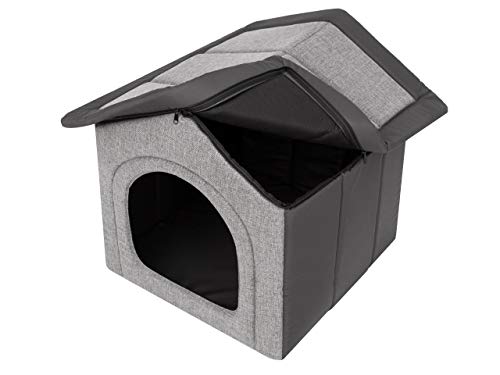 PillowPrim Hundehütte Hundehöhle Hundebett Hundehaus Katzenhöhle Größe XXXL - 76x72 cm hellgrau mit Graphit