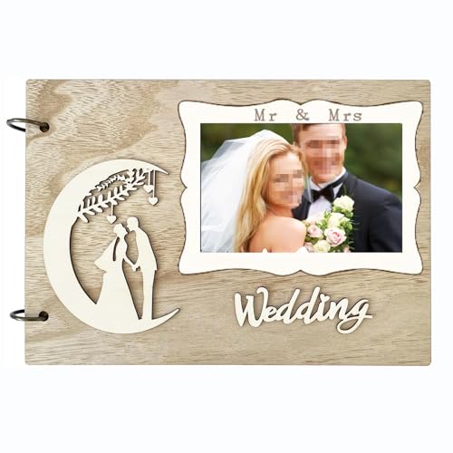 Libro de Firmas Bodas, Retro 5 Pulgadas DIY Álbum Ranura Fotos Recuerdos Romántico de Madera, Personalizado Libro de Visitas con 40 Páginas, para Aniversario de Bodas,Bautizos o Fiestas