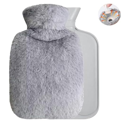 2L Bolsa de Agua Caliente, Botella de Agua Caliente con Funda Suave, Bolsa Térmica para Mantener Agua Caliente, PVC Botella de Agua Caliente para manos calientes con Extraíble Lavable (Gris)