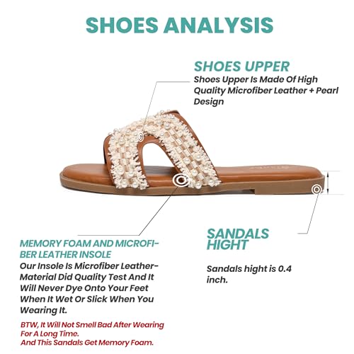 Image of NianEr Womens Microfiber Leather Memory Foam H Sandals Summer Shoes Slides | Flat, Comfortable, Slip On, Dressy, Dress, Beach, Vacation, Designer, Comfy, Casual, Bridal, Church, Boho, Office, Work