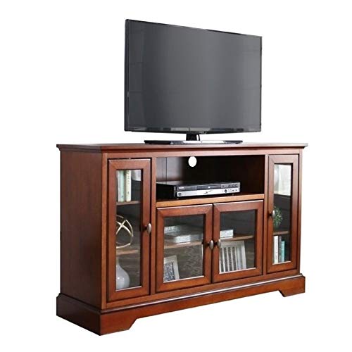 Pemberly Row 52  Highboy Style Wood TV Stand Console Entertainment Credenza Buffet Sideboard Cabinet with Glass Storage in Rustic Brown