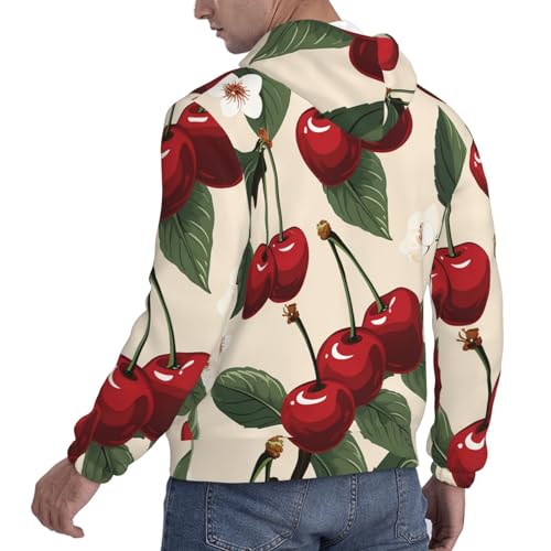 Men's Fleece Pullover Hoodie Long Sleeve Hooded Red Cherry Pattern Sweatshirt Casual Shirts With Pockets4