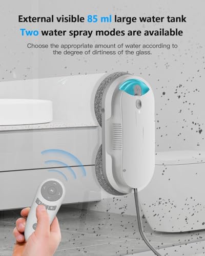 Image of Window Cleaning Robot - Double Helix 4800-6400Pa Suction, Dual Ultrasonic Spray, 85ml Tank, Edge Detection, Anti-Drop, 3 Cleaning Modes for Streak-Free Glas (White)