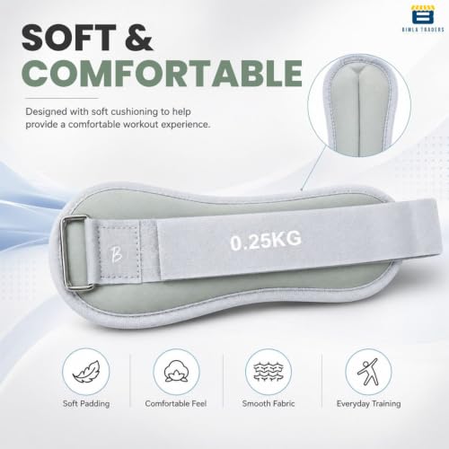 Image of Btag Soft Neoprene Ankle & Wrist Weights (0.25 kg x 2 Pcs) | Adjustable Strap | Unisex Leg & Arm Weight Cuffs for Gym, Workout & Training (Grey)