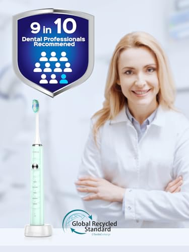 Image of COSLUS Sonic Electric Toothbrush for Kids & Adults C40(DY-108Pro): 47000 VPM for Deep Cleaning with Travel Case - 5 Modes for Sensitive Teeth & Braces, Wireless Charging, 6 Brush Heads, Green (1PC)