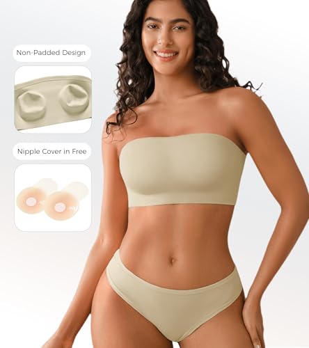 Image of DEANGELMON Strapless Bras for Women Non-Slip Silicone Bandeau Seamless Tube Top Bralette Comfy Non Padded Stretchy Stylish