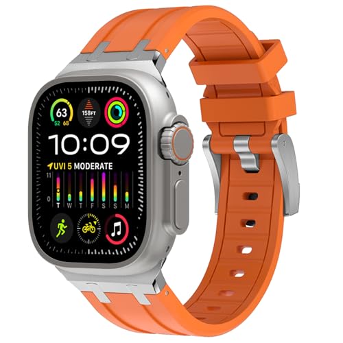 NewWays Silicone Strap Compatible with Apple Watch 42mm(Series 11/10) 41mm 40mm 38mm,Metal Connector Sport Straps Replacement Band for iWatch Series 11 10 9 8 7 6 SE 5 4 3 2 1,Orange/Silver Connector - Image 2