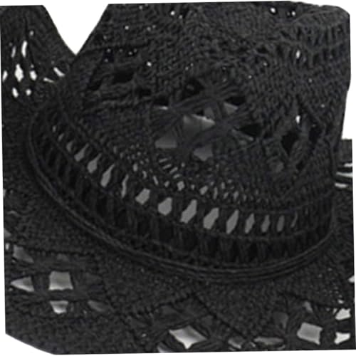 Sombrero de paja estilo vaquero negro miniatura 5