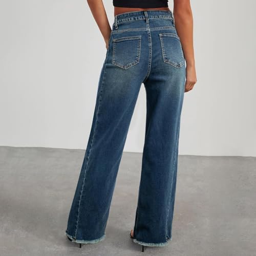 Wide Leg Jeans Woman High Waisted Raw Hem Baggy Jeans Stretchy Straight Leg Mom Jean Trendy Cowgirl Jean2