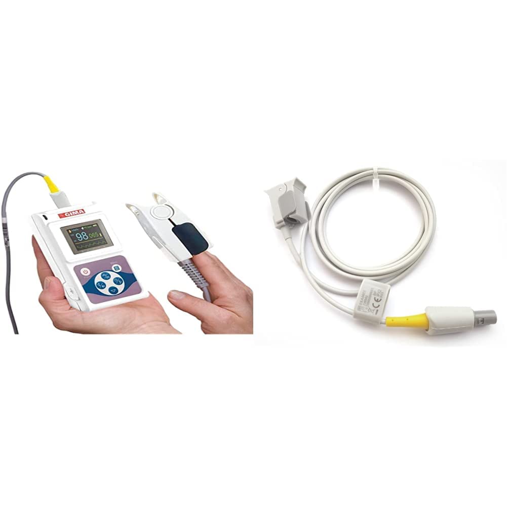 GIMA SATURIMETRO OXY 50 Pulsoximetro da Dito, Portatile, Professionale, Rileva Saturazione e Battito in Continuo & GIMA Sensore SpO2 Pediatrico a Clip, per Oxy-50
