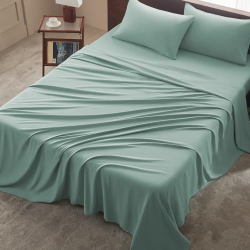 Image of Full Size 4 Piece Sheet Set - Comfy Breathable & Cooling Bed Sheets Set, Soft and Wrinkle Free, Deep Pockets, Easy & Secure Fit, Hotel Luxury Bedding - Oeko-Tex - Spa Blue