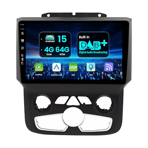 MISONDA Intégré Dab+ [4G+64G] Autoradio Android 15 pour Dodge Ram 1500 2500 3500 (2013-2019) CarPlay, DSP, Caméra+MIC, Commandes au Volant, RDS, 4G, Wi-FI,...