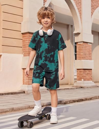 Image of Arshiner Boy's Textured Button Up Shirt and Shorts Set 2 Piece Summer Beach Outfit for 5~12 Years Kids