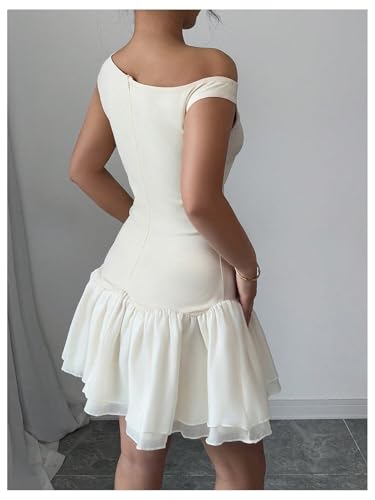 Image of Verdusa Women's Color Block Ruffle Off Shoulder Dress Drop Waist Layered Mesh Mini Dress